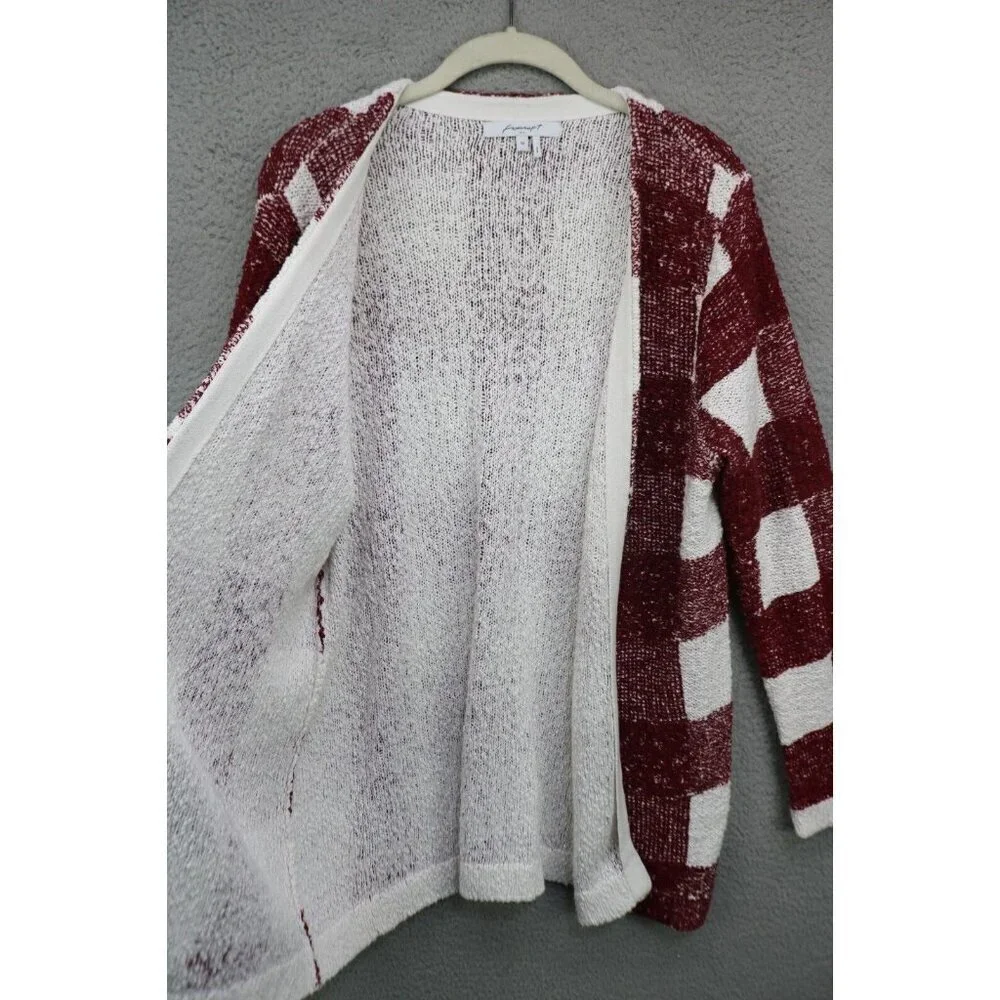 Foxcroft Burgundy White Open Front Cardigan-Size Medium-Picnic Plaid